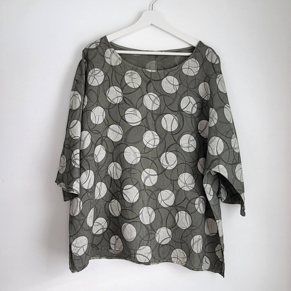 Made in Italy 100% Linen Oversized Art Print Top